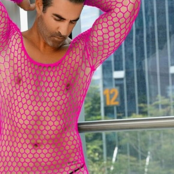Men’s Sexy Sheer Fishnet Lingerie – See-Through Top for Date Night - Picture 1 of 5
